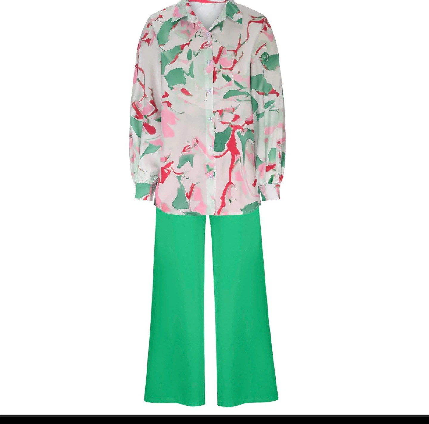 Women's Printed Blouse and Wide-Leg Pants Set