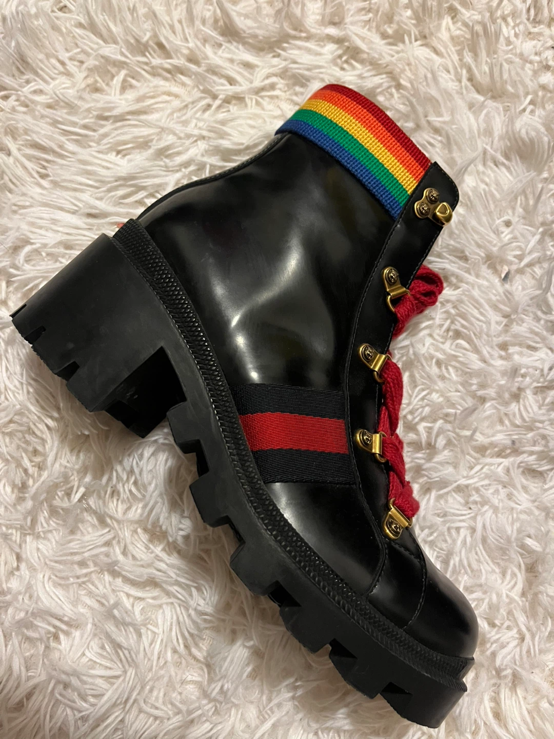 Gucci Black Leather Rainbow Accent Boots