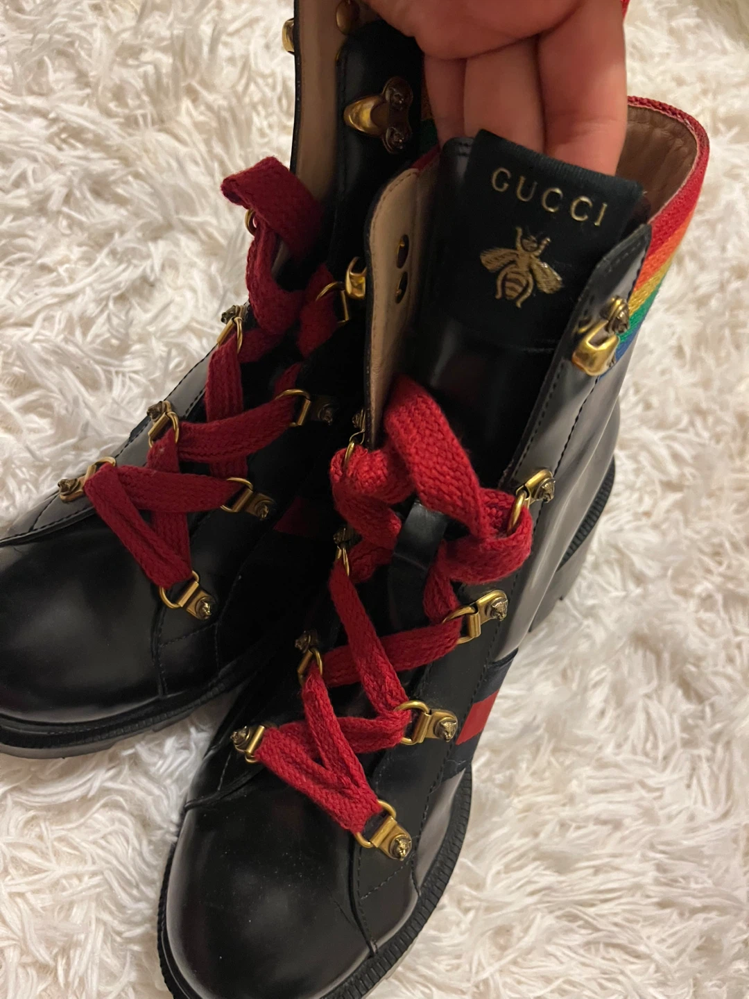 Gucci Black Leather Rainbow Accent Boots - photo 5