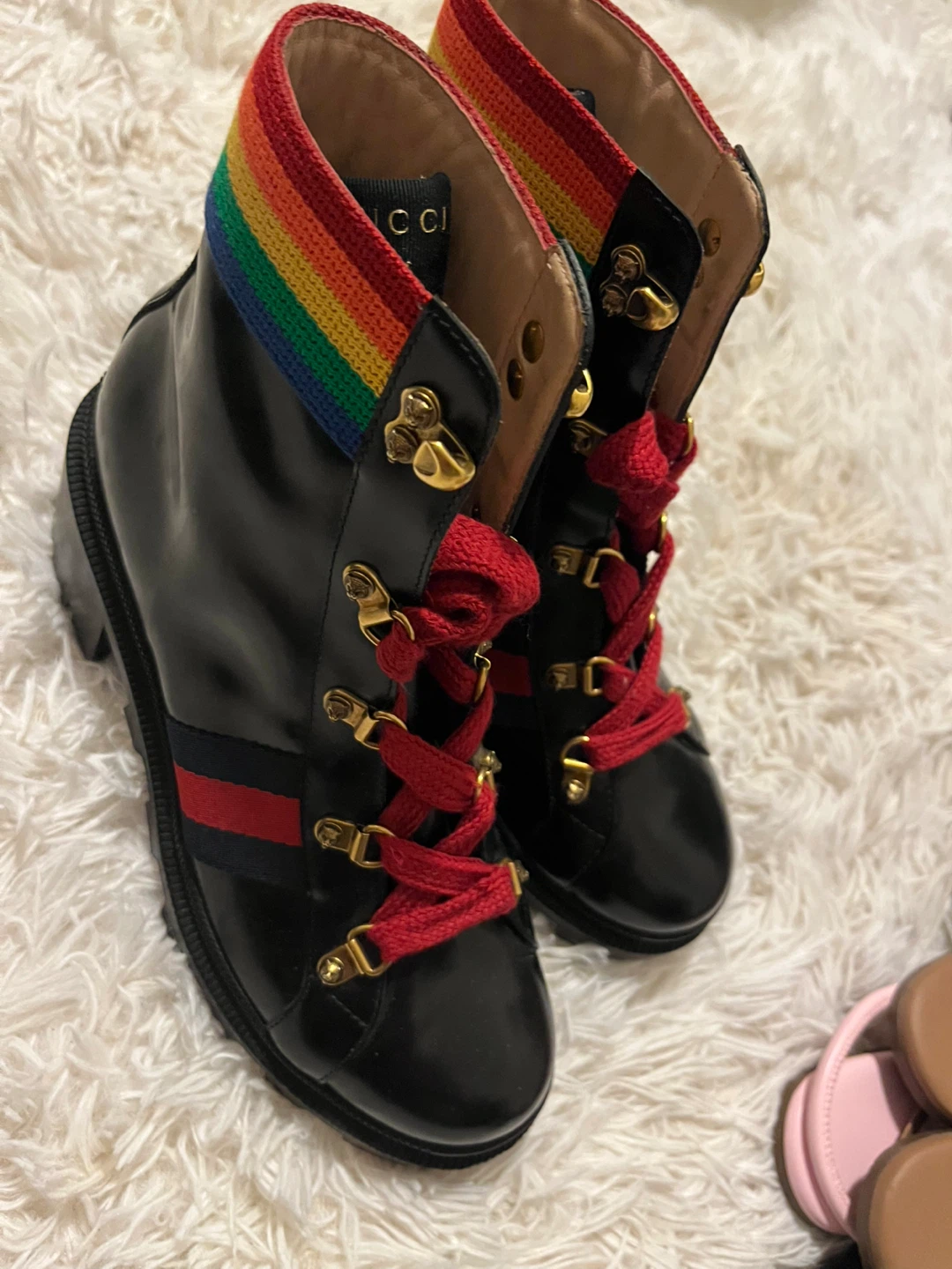 Gucci Black Leather Rainbow Accent Boots - photo 3
