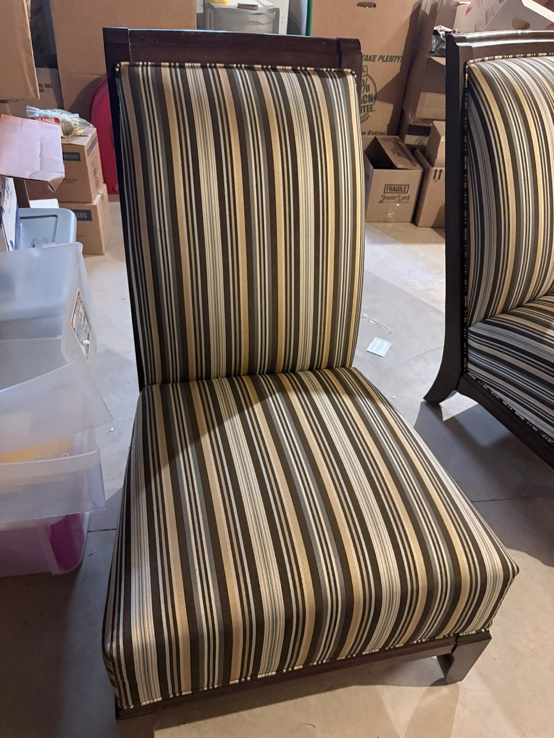 Striped Accent Chair with Wooden Frame
