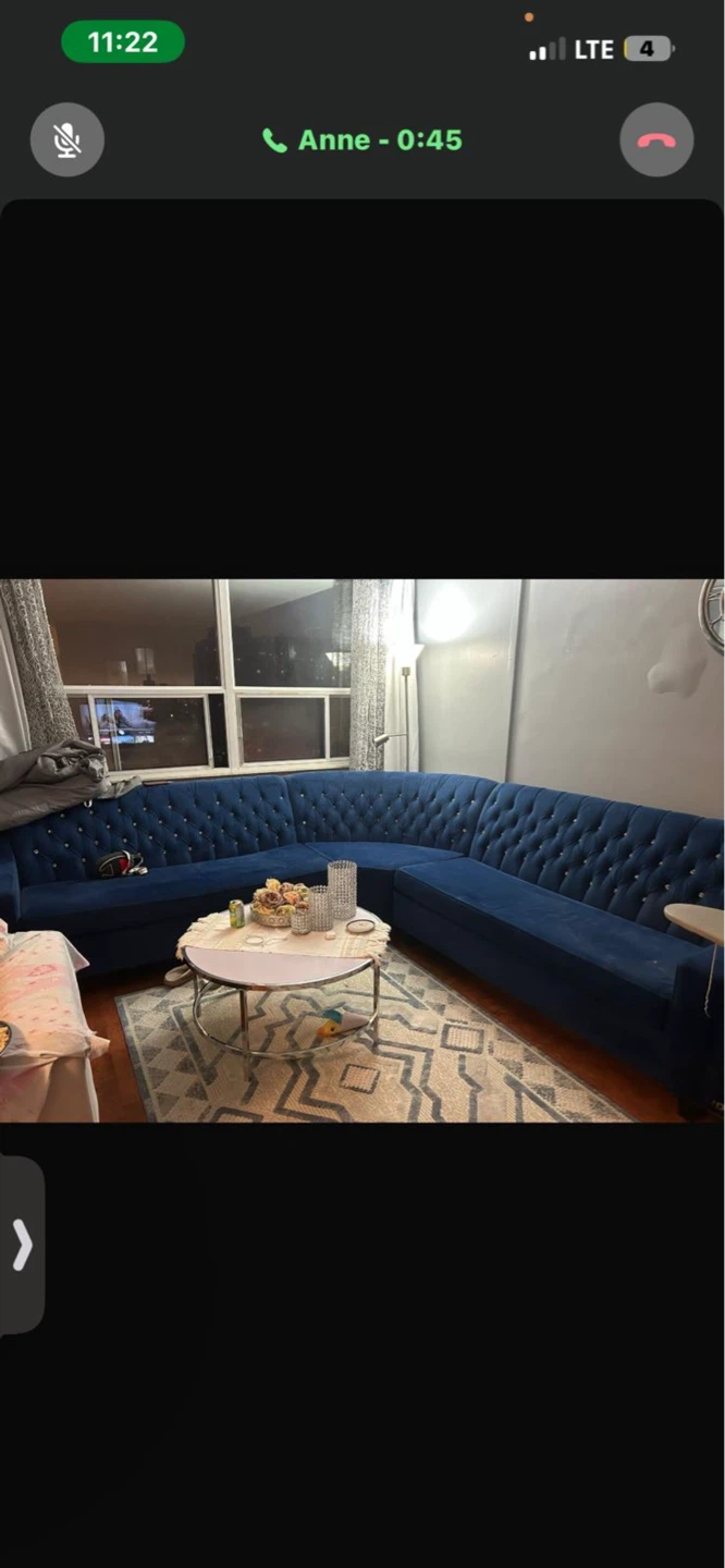 Blue Tufted Sectional L Sofa