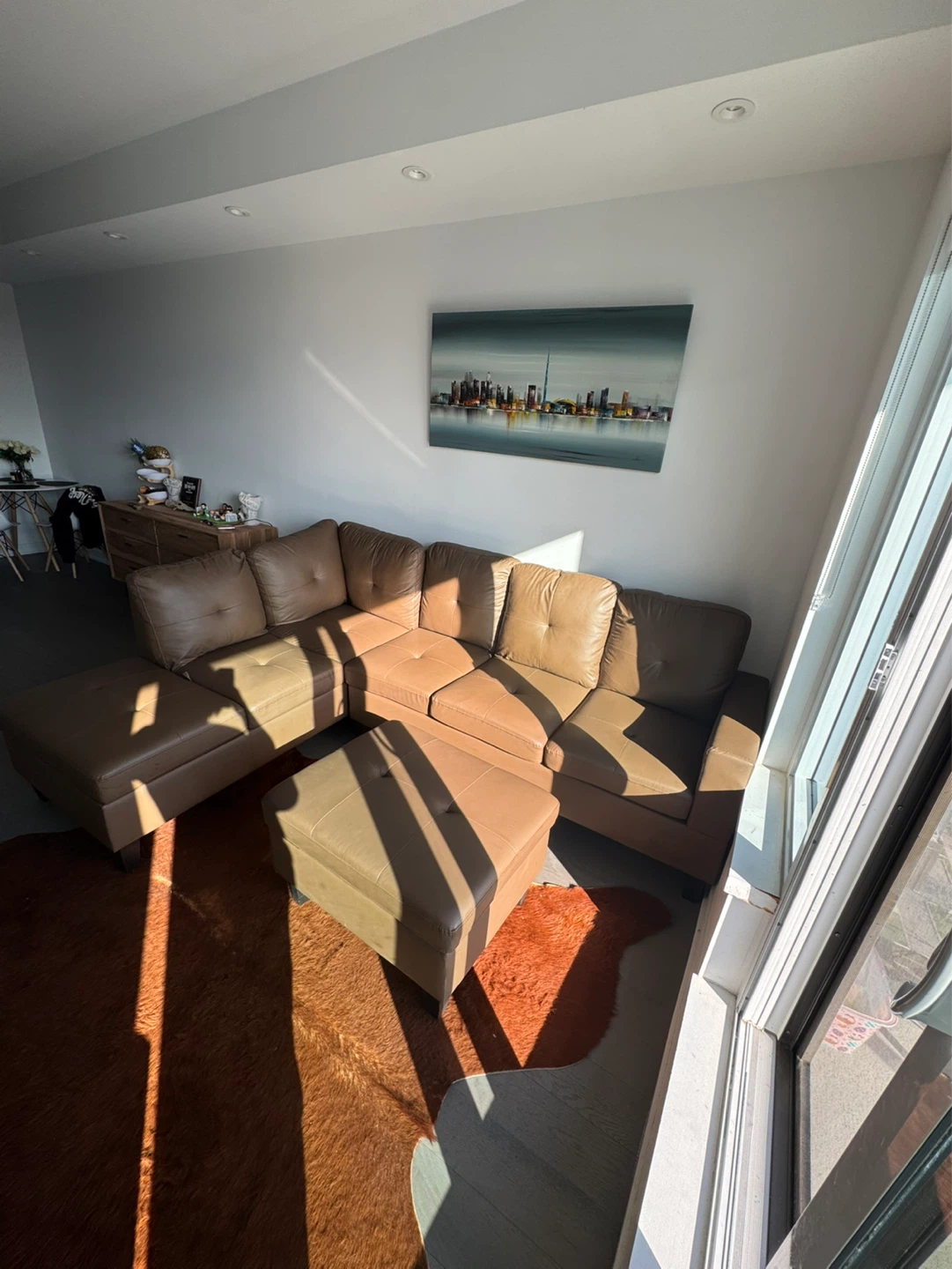Brown Leather Like Sectional Sofa with Ottoman - photo 3