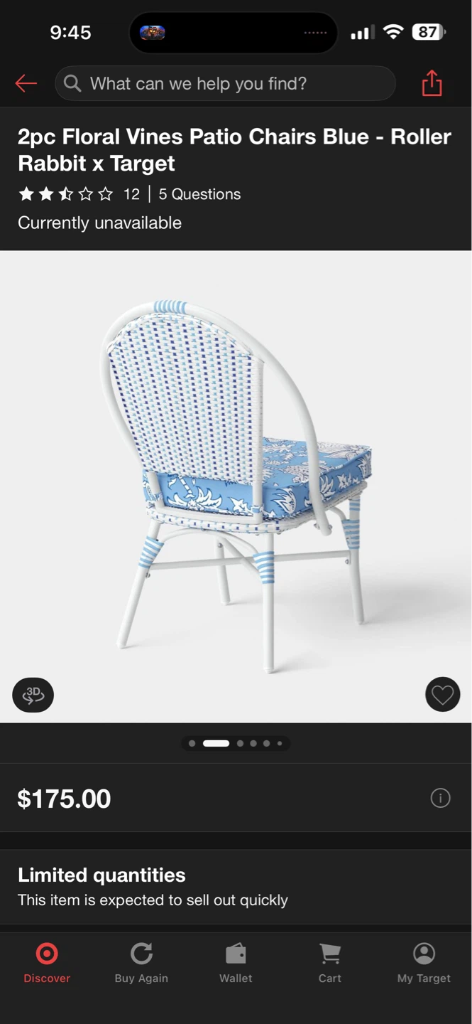 Roller Rabbit 2pk Floral Vines Patio Chairs - Blue - photo 2