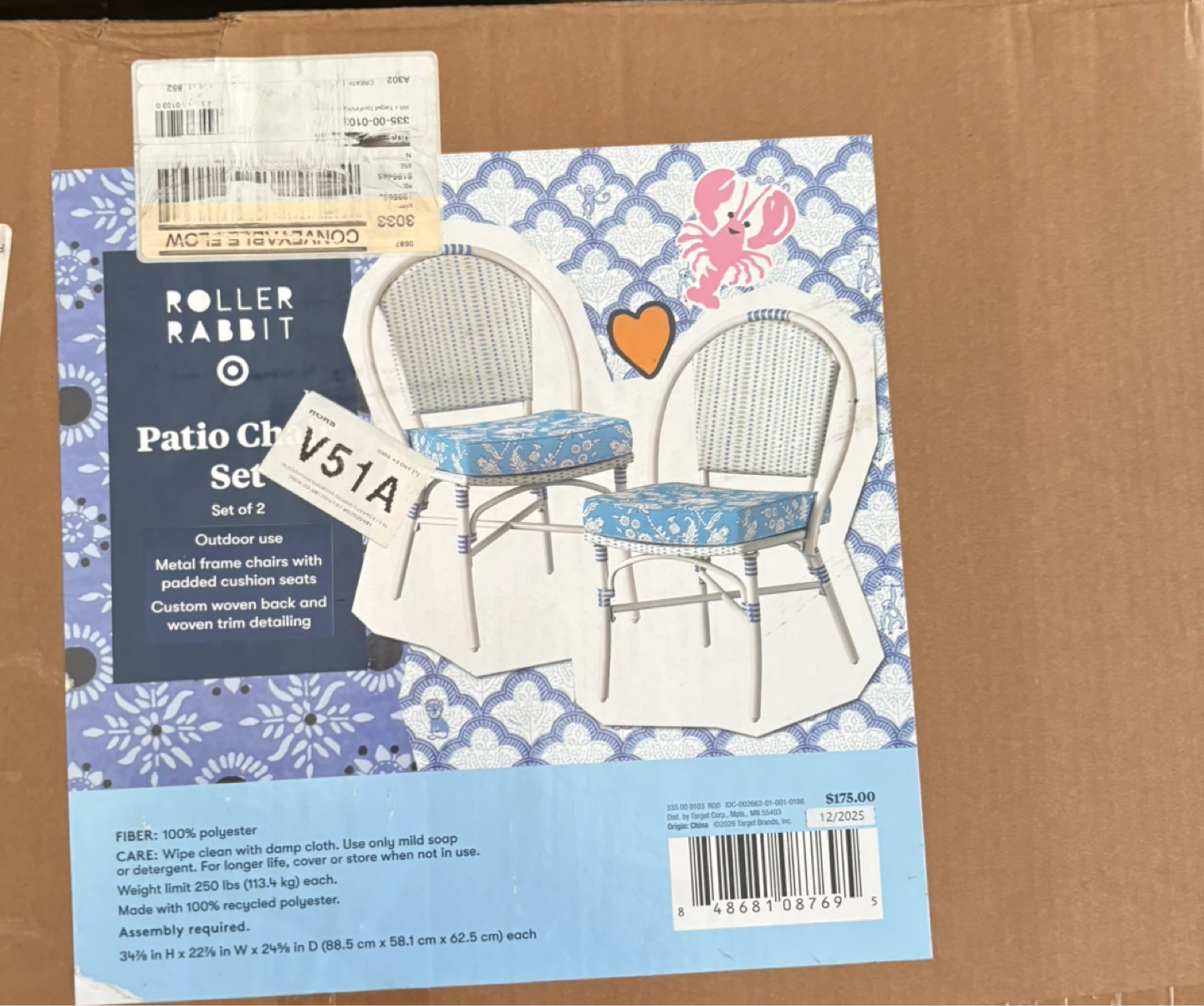 Roller Rabbit 2pk Floral Vines Patio Chairs - Blue - photo 3
