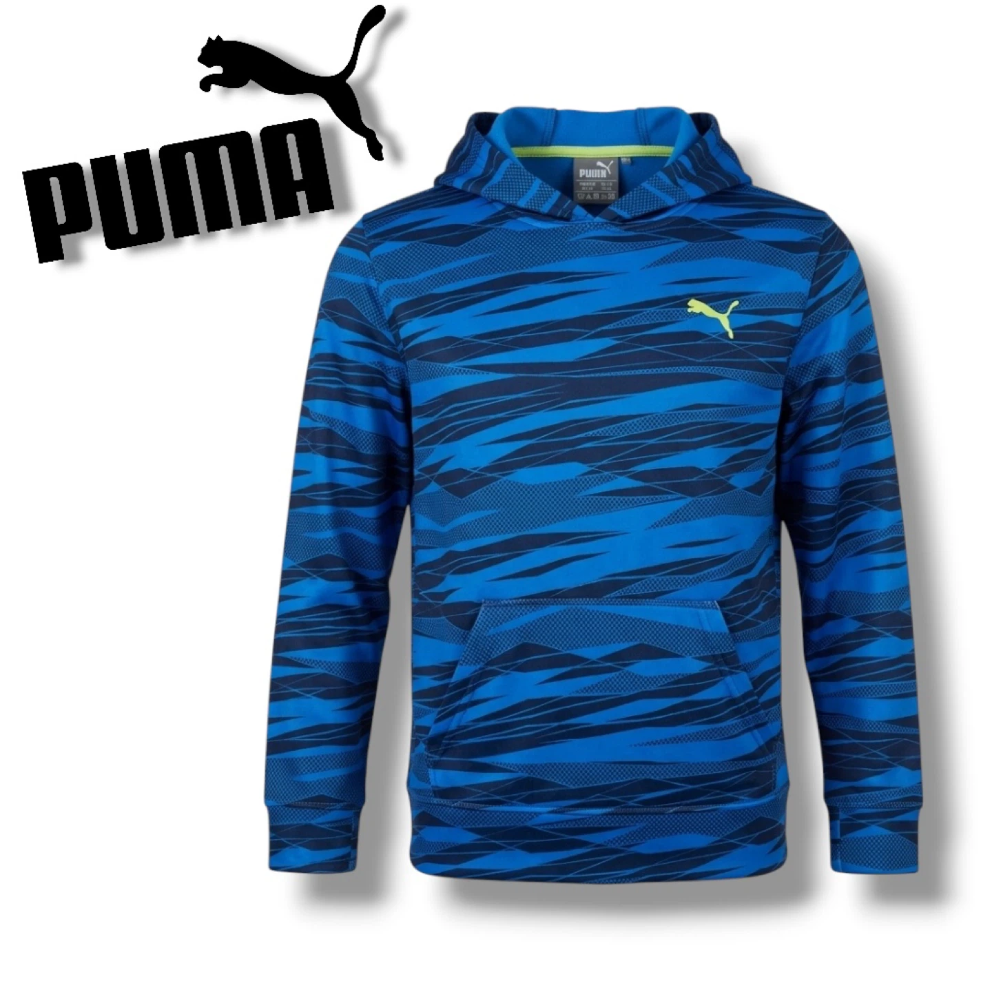 PUMA: Women’s Blue & Black Striped Hoodie, Bold Comfort