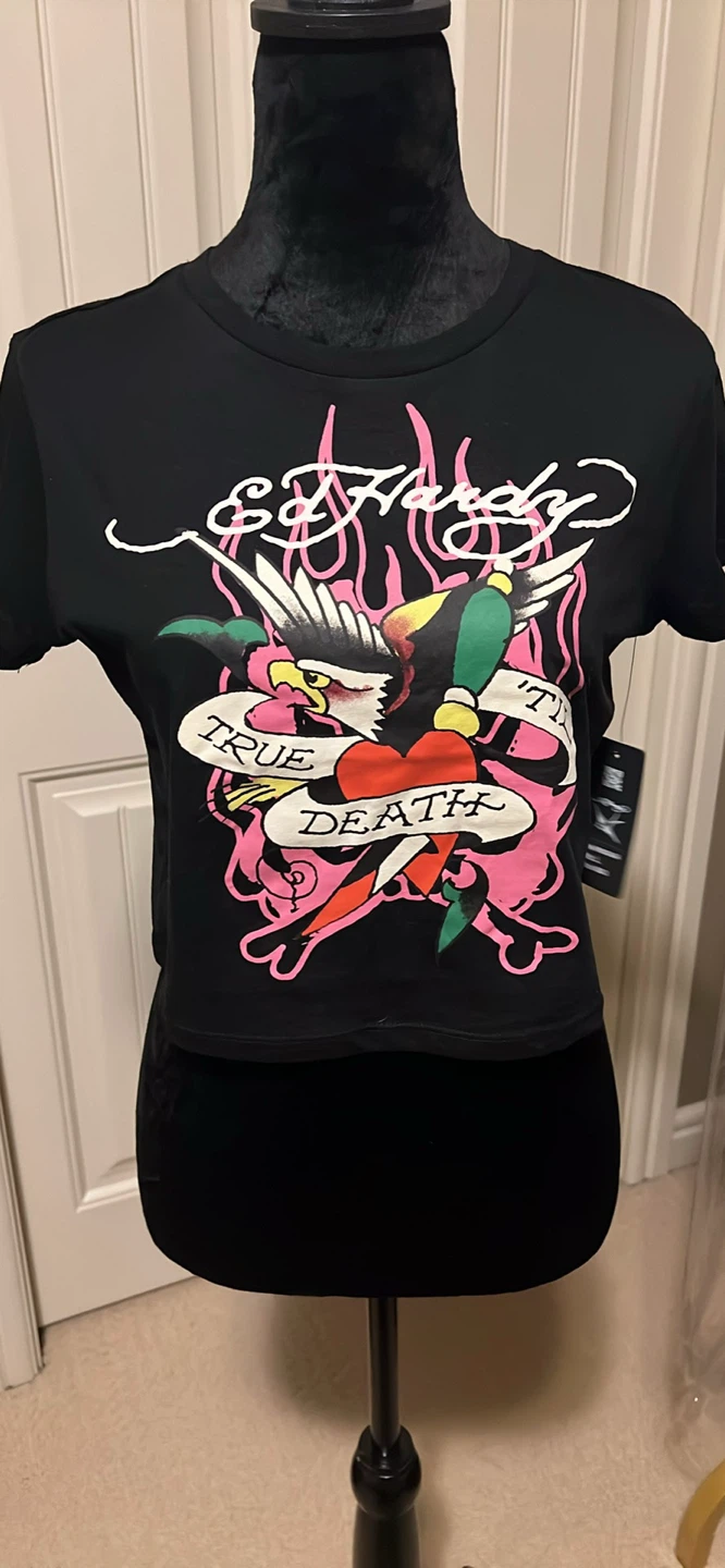 Ed Hardy Black Graphic crop T-Shirt
