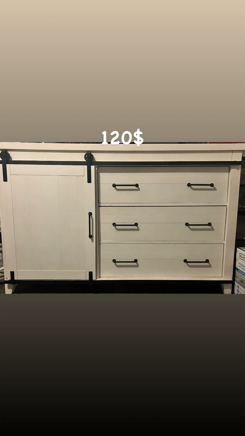 White Sliding Barn Door Dresser with 3 Drawers