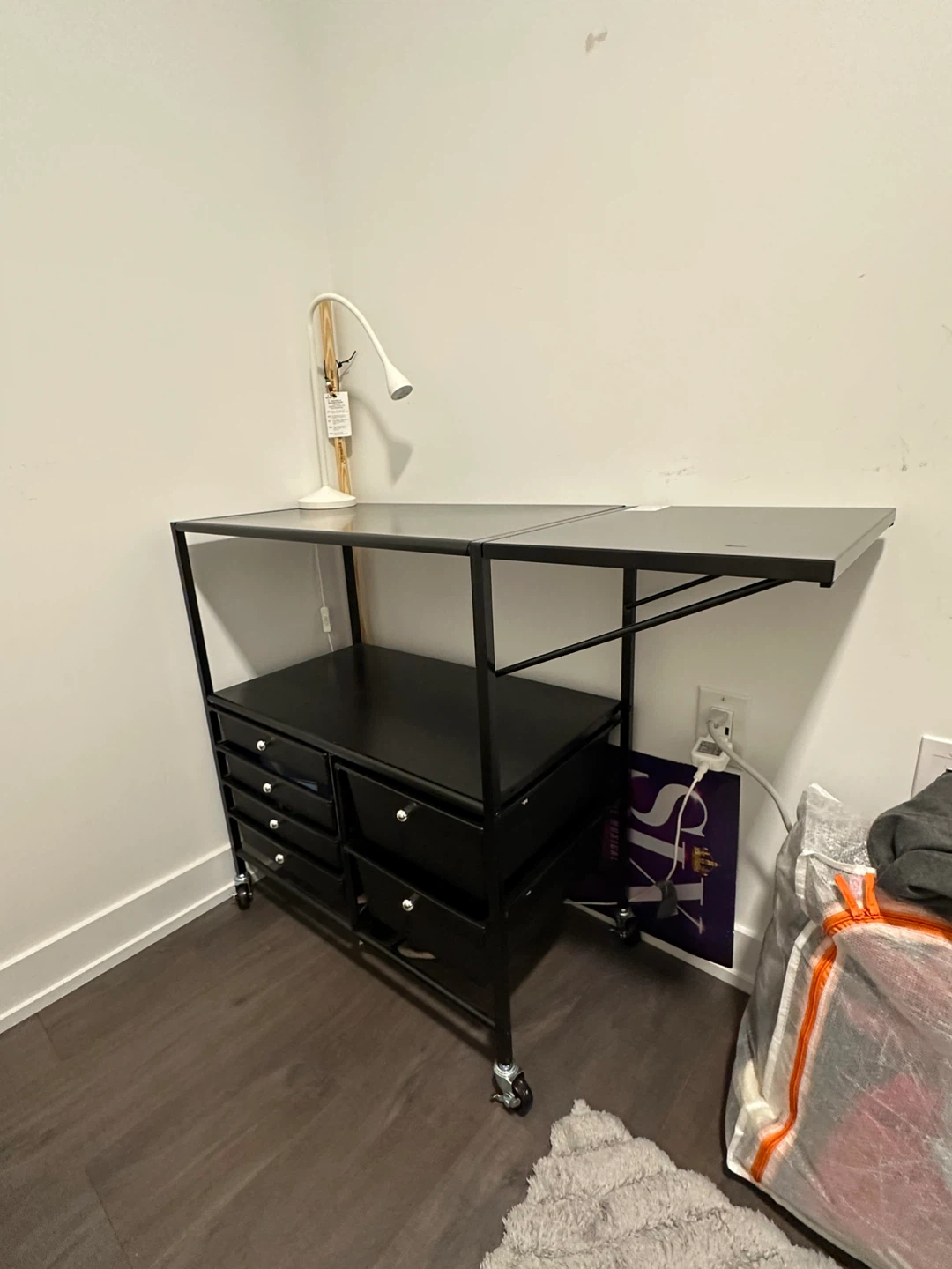 Black Rolling Craft Cart with Drawers and Foldable Top