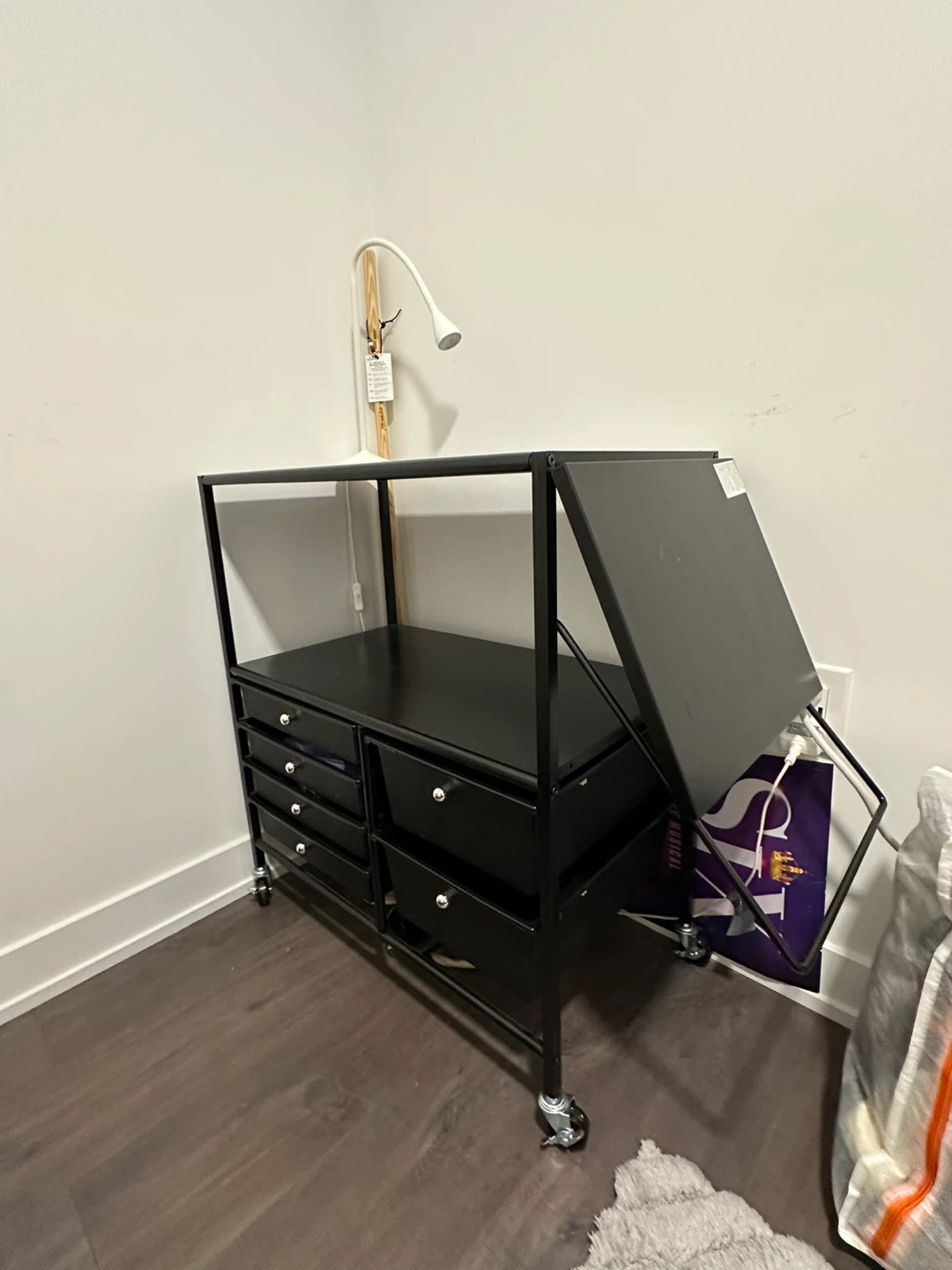 Black Rolling Craft Cart with Drawers and Foldable Top - photo 2