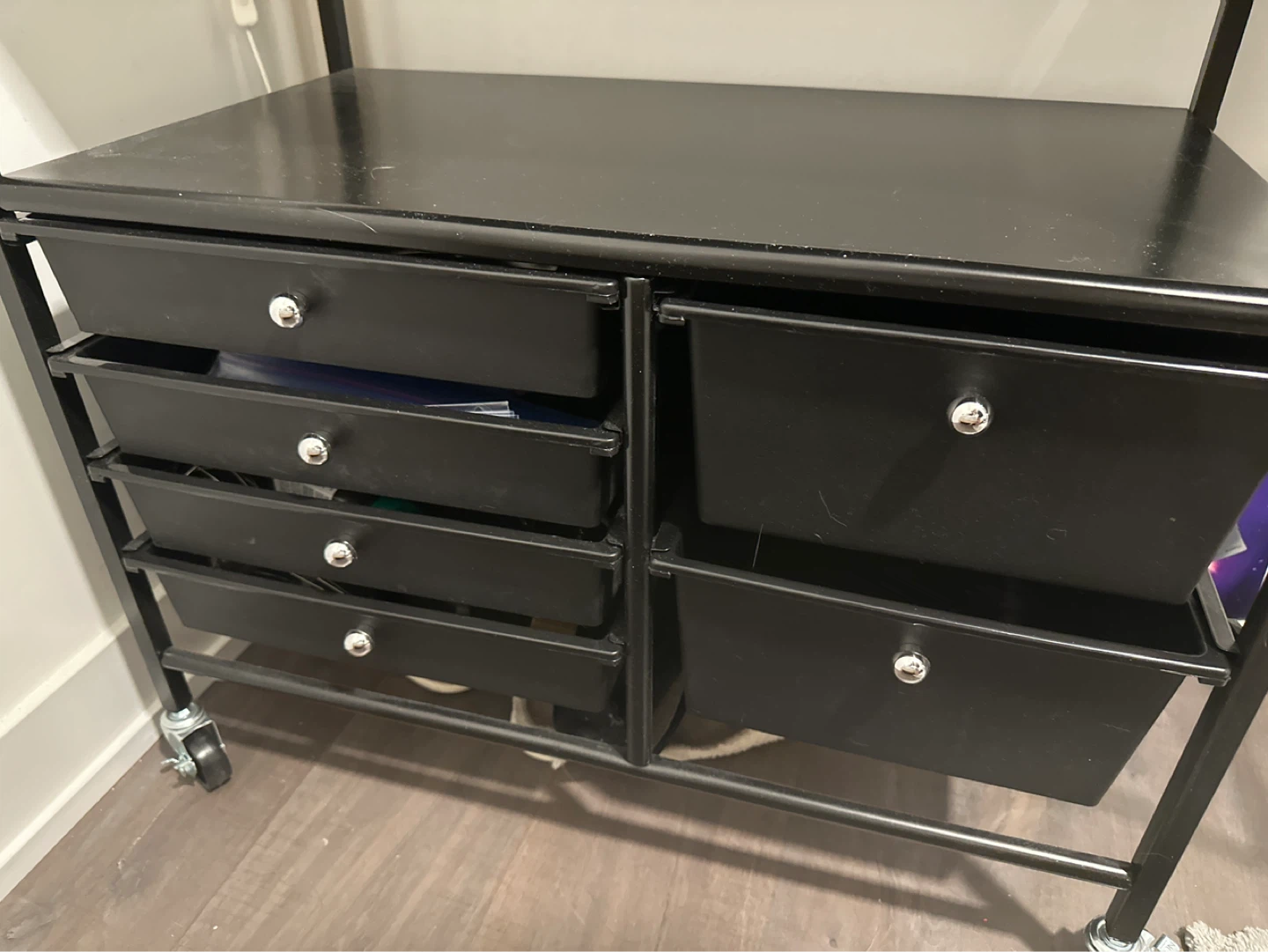 Black Rolling Craft Cart with Drawers and Foldable Top - photo 3