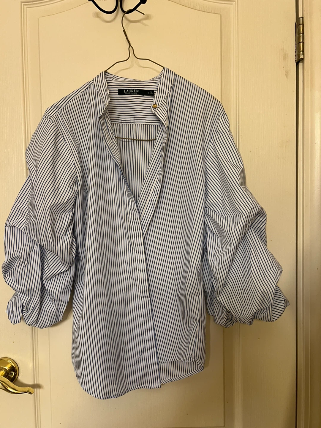 Lauren Ralph Lauren Striped Puff Sleeve Button-Up Shirt Size S