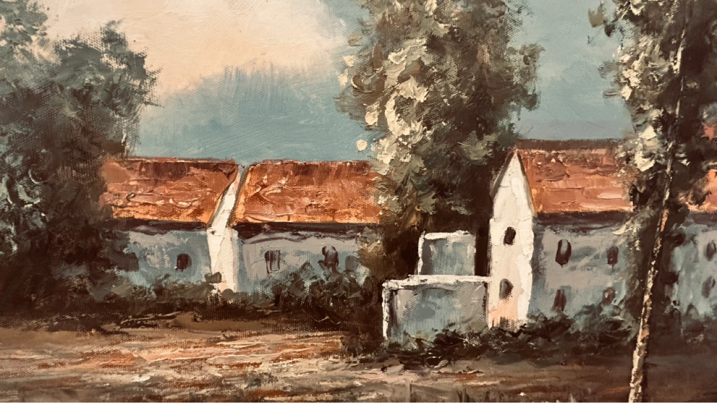 Large Oil Painting on Canvas – Cottage Near the Pond – 36” x 24” - photo 3