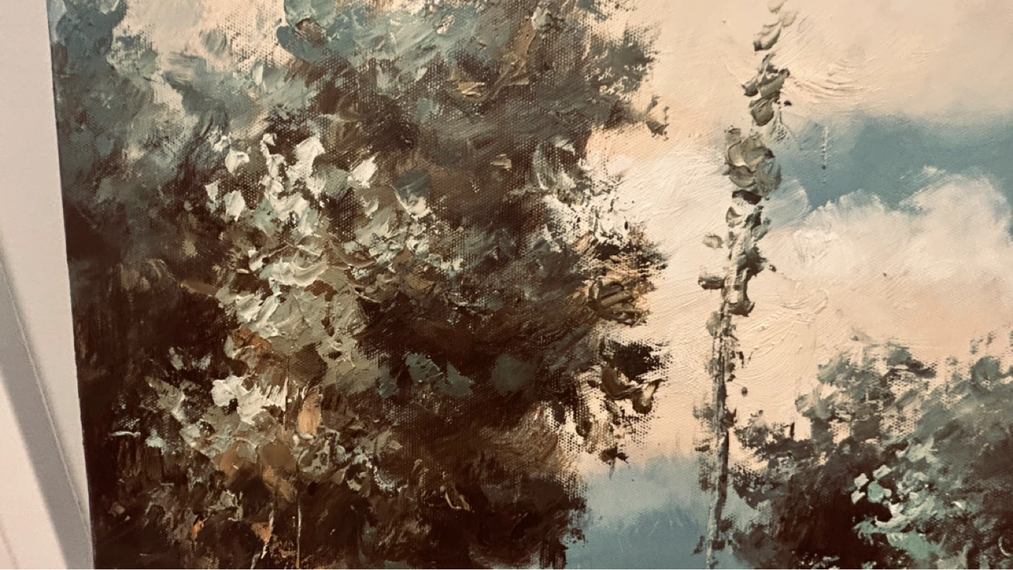Large Oil Painting on Canvas – Cottage Near the Pond – 36” x 24” - photo 2