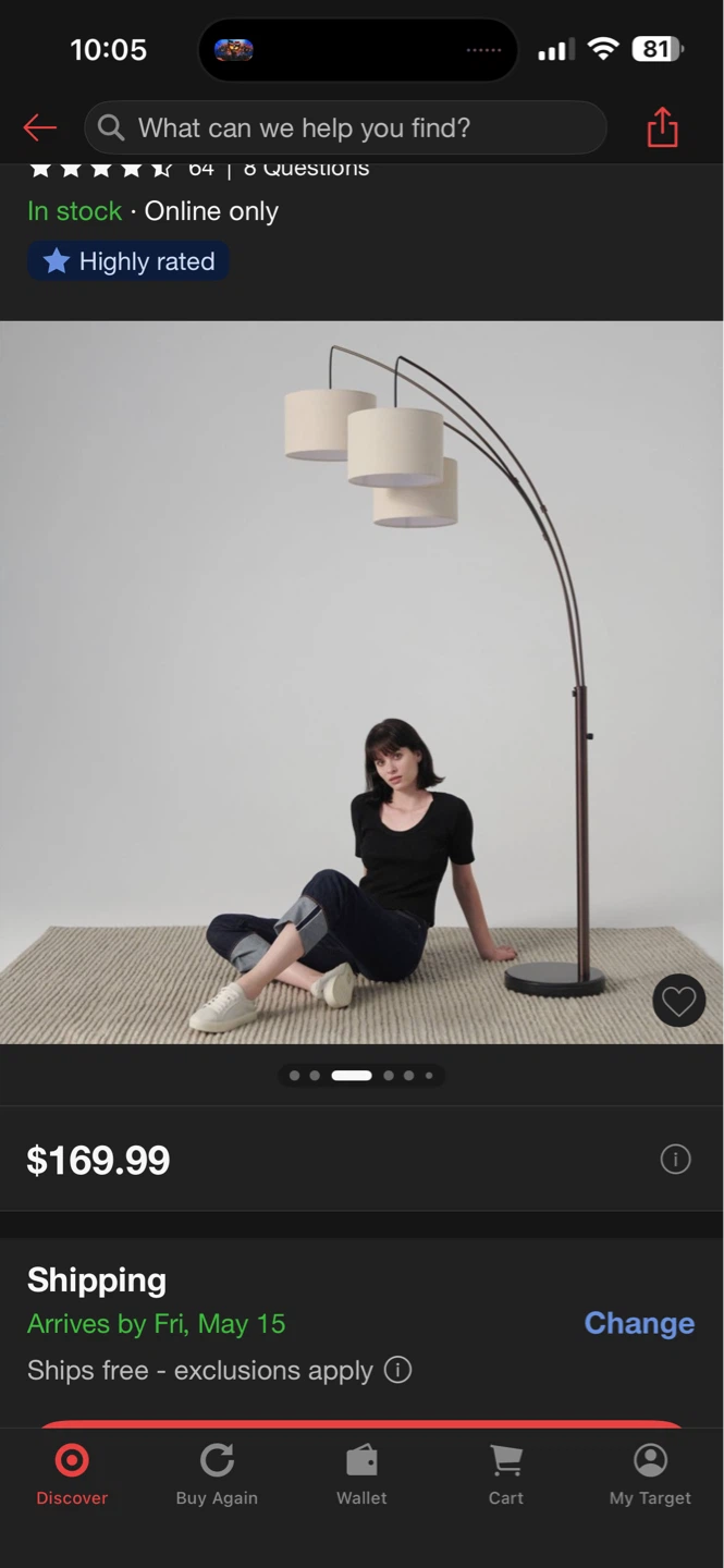 Threshold Arc Floor Lamp with 3 White Fabric Shades - photo 2