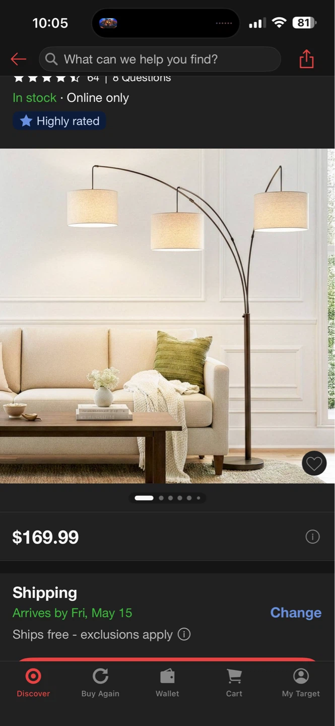 Threshold Arc Floor Lamp with 3 White Fabric Shades
