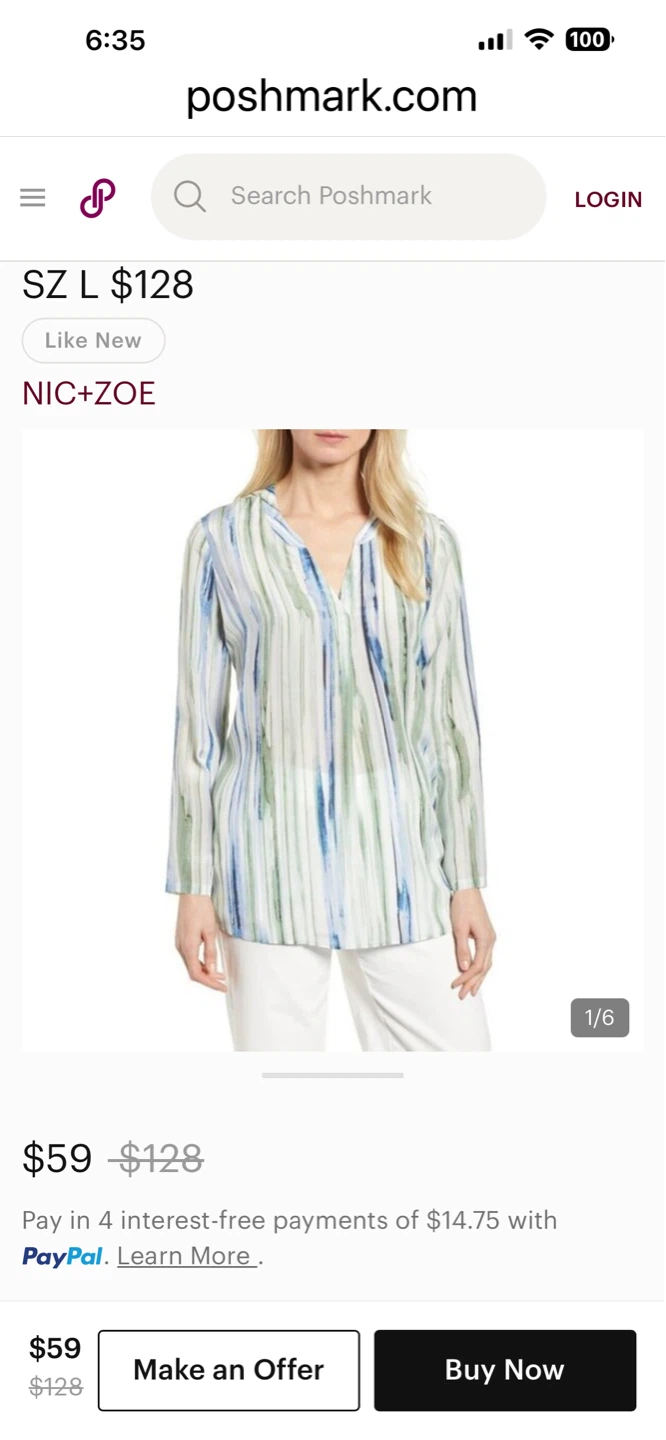 NIC+ZOE Women's Multicolor Striped V-Neck Blouse Size L - photo 4