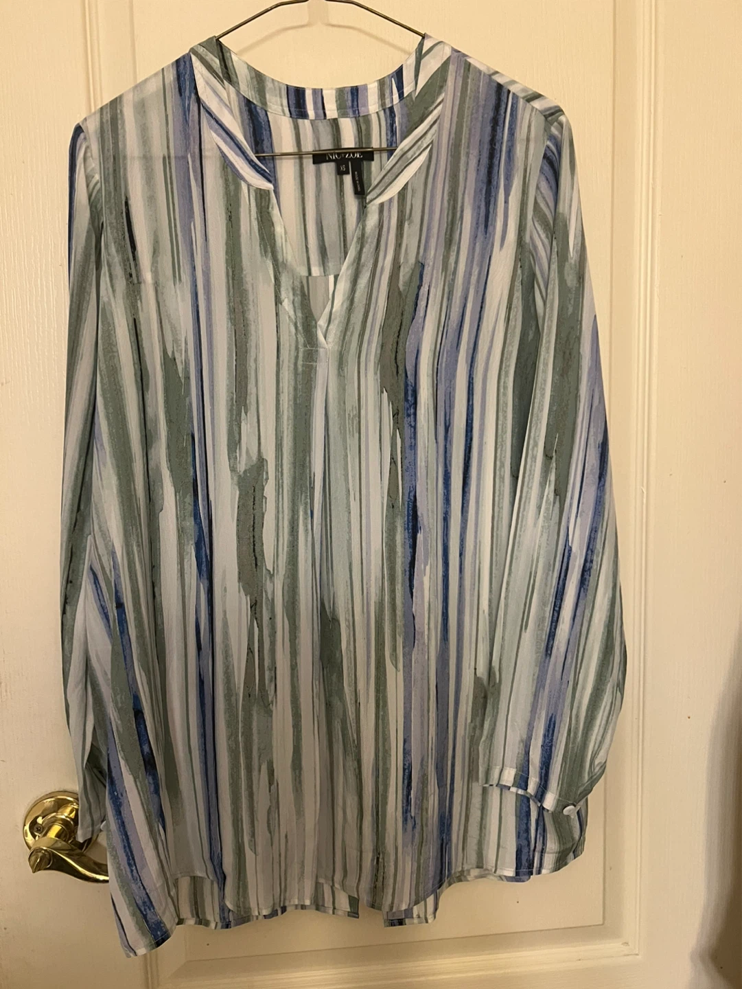 NIC+ZOE Women's Multicolor Striped V-Neck Blouse Size L