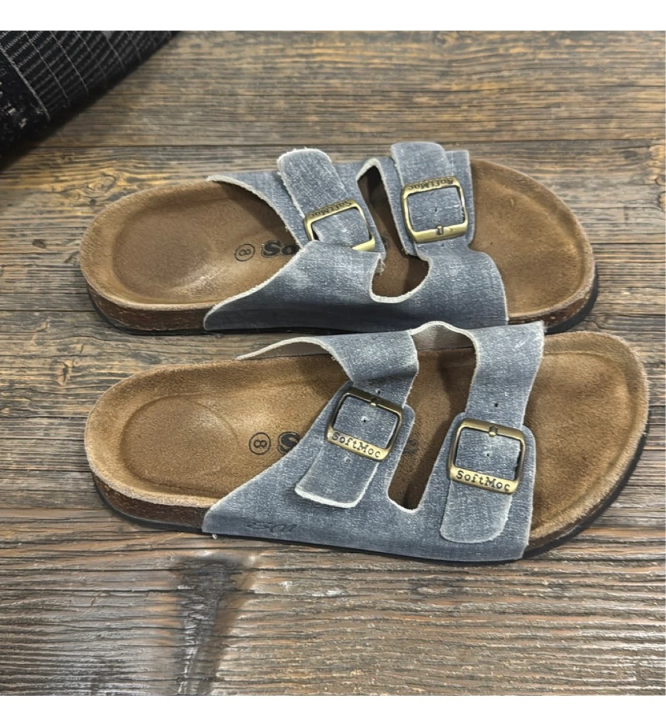 Softmoc Denim Blue Slide Sandals - size 8