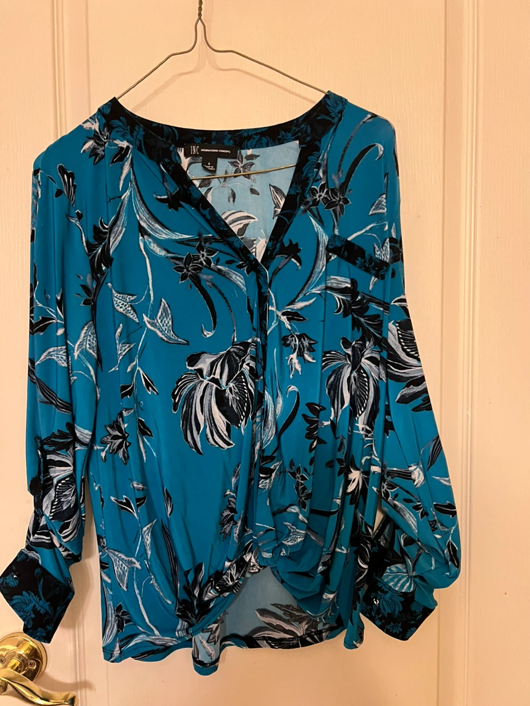 INC International Concepts Blue Floral Print Blouse