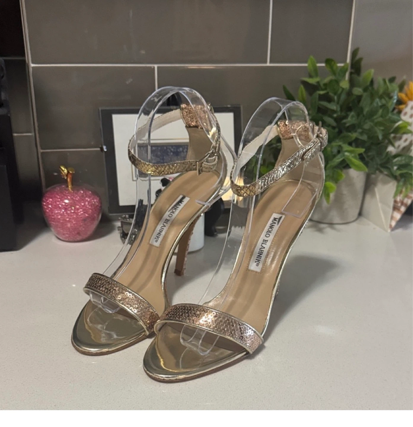 Manolo blahnik gold sequin heels - size 39