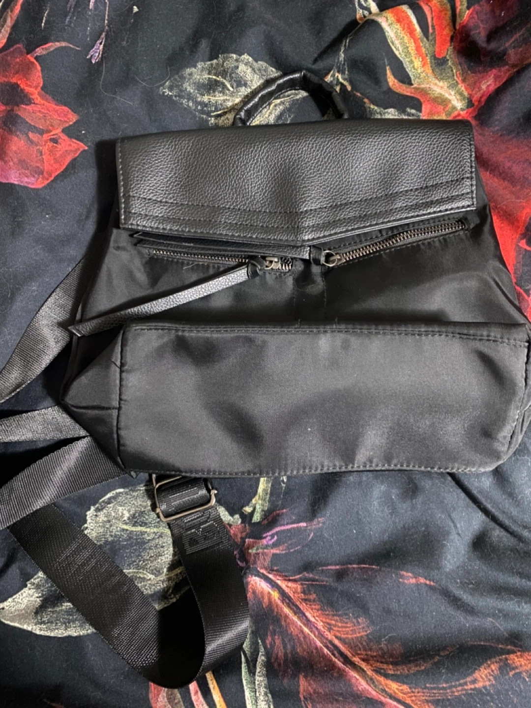 Black Nylon & Faux Leather Backpack