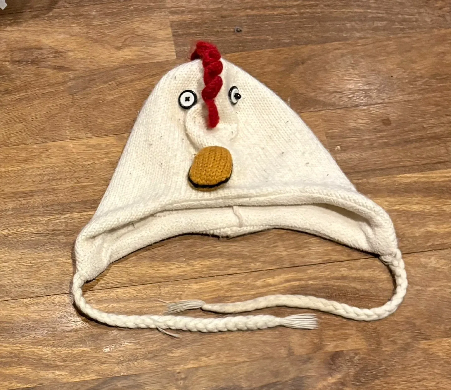 White Chicken Knit Hat with Ear Flaps