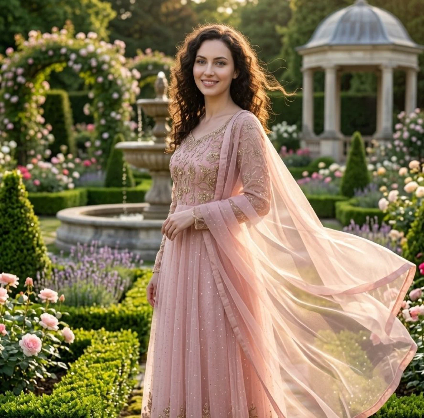 Pink Embroidered Anarkali Dress with Dupatta - photo 2