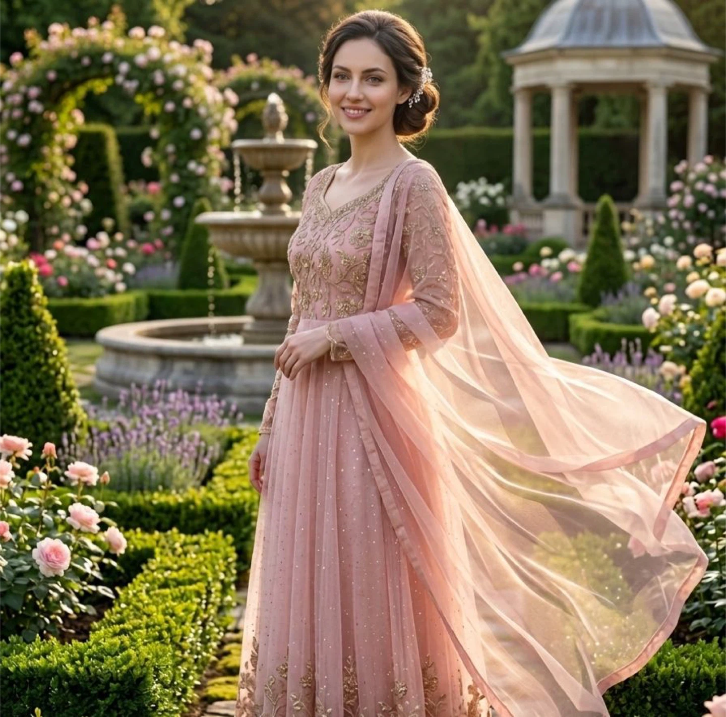 Pink Embroidered Anarkali Dress with Dupatta