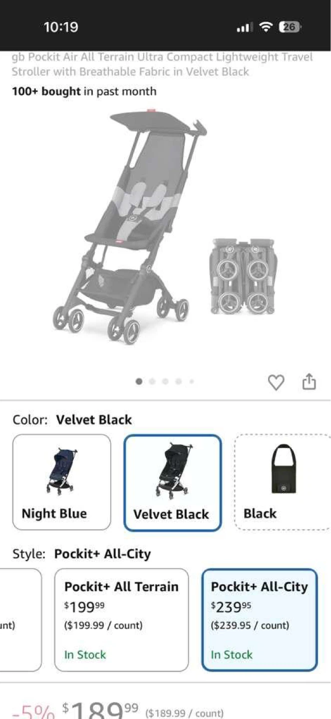 gb Pockit+ All-City Lightweight Travel Stroller - Velvet Black - photo 2