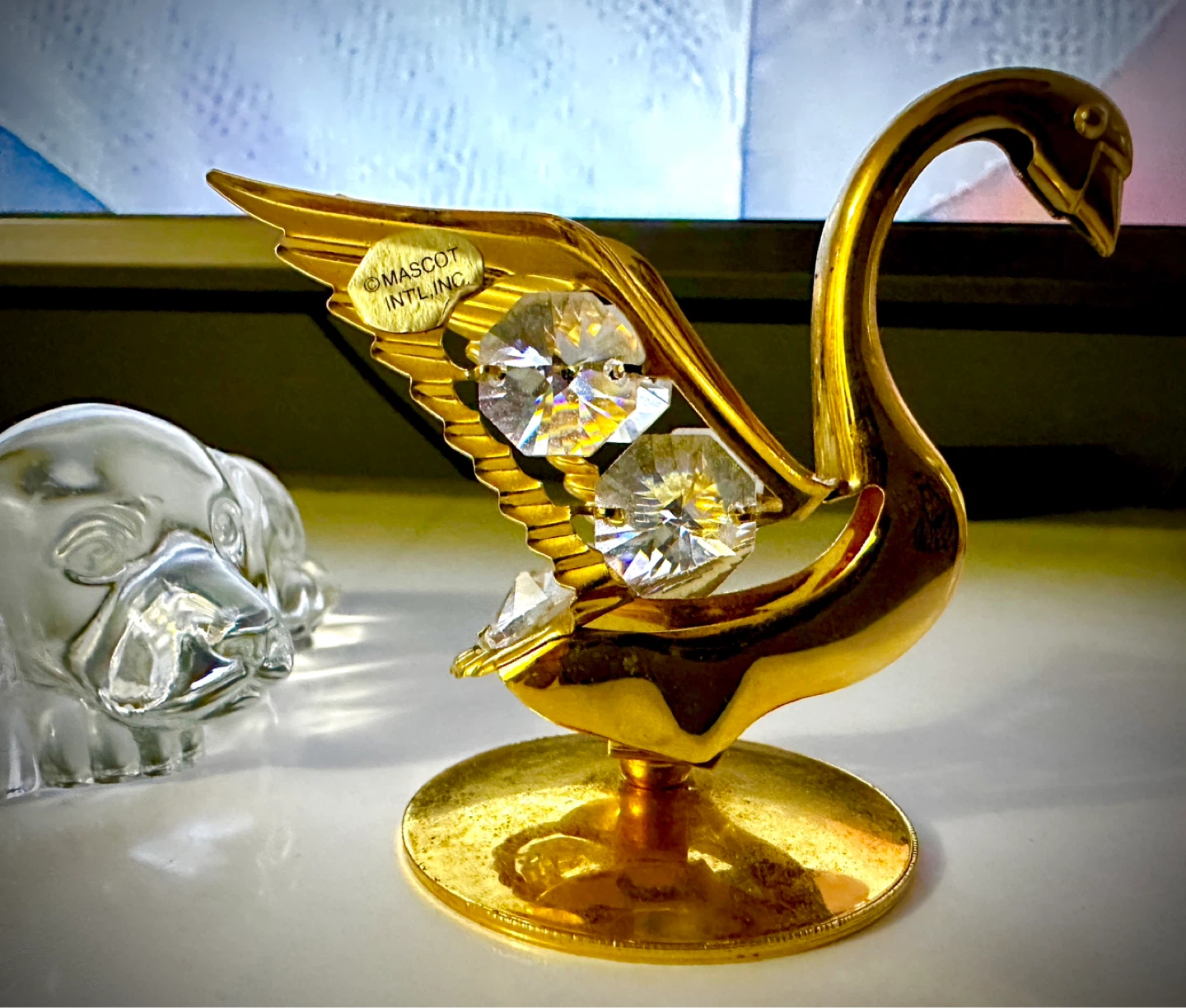 24k Gold plated Vintage Swan Figurine with Crystals