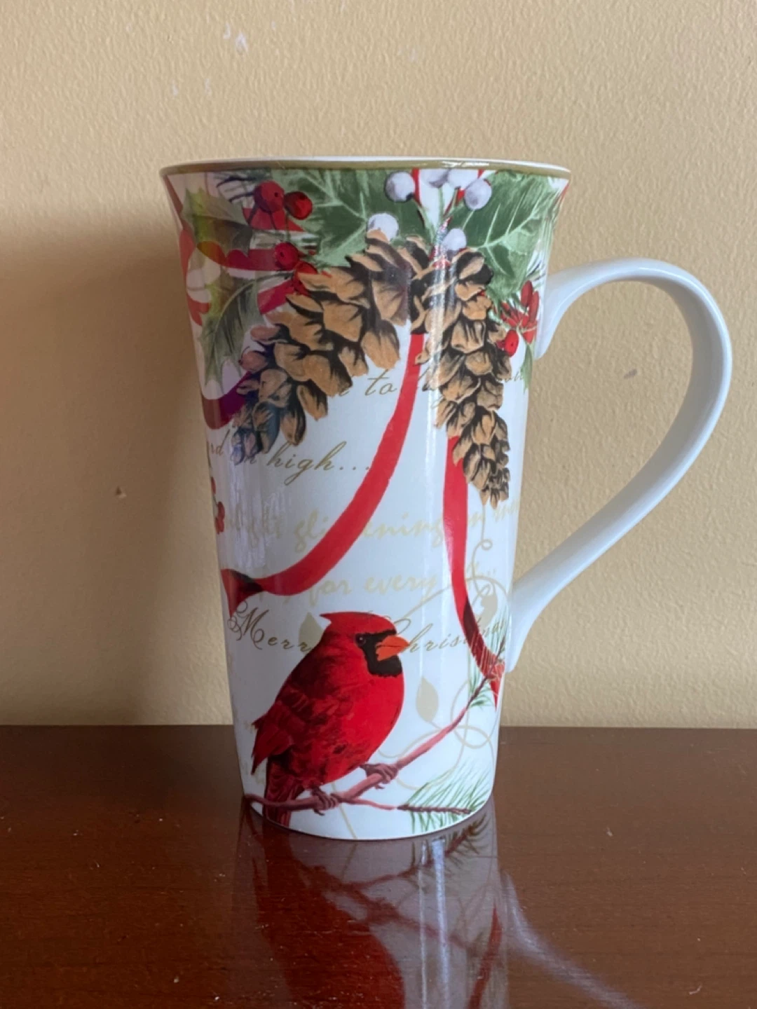 222 Fifth Holiday Wishes Cardinal & Poinsettia Mug