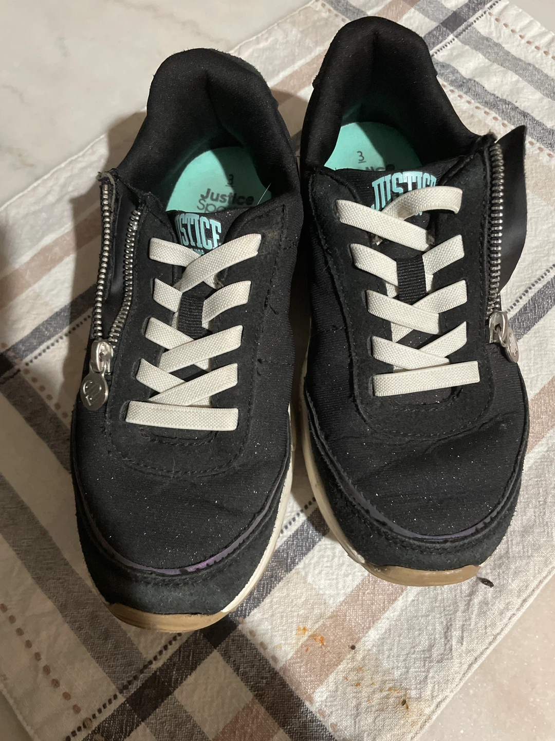 Justice Sport Girls Black Sneakers Size 3
