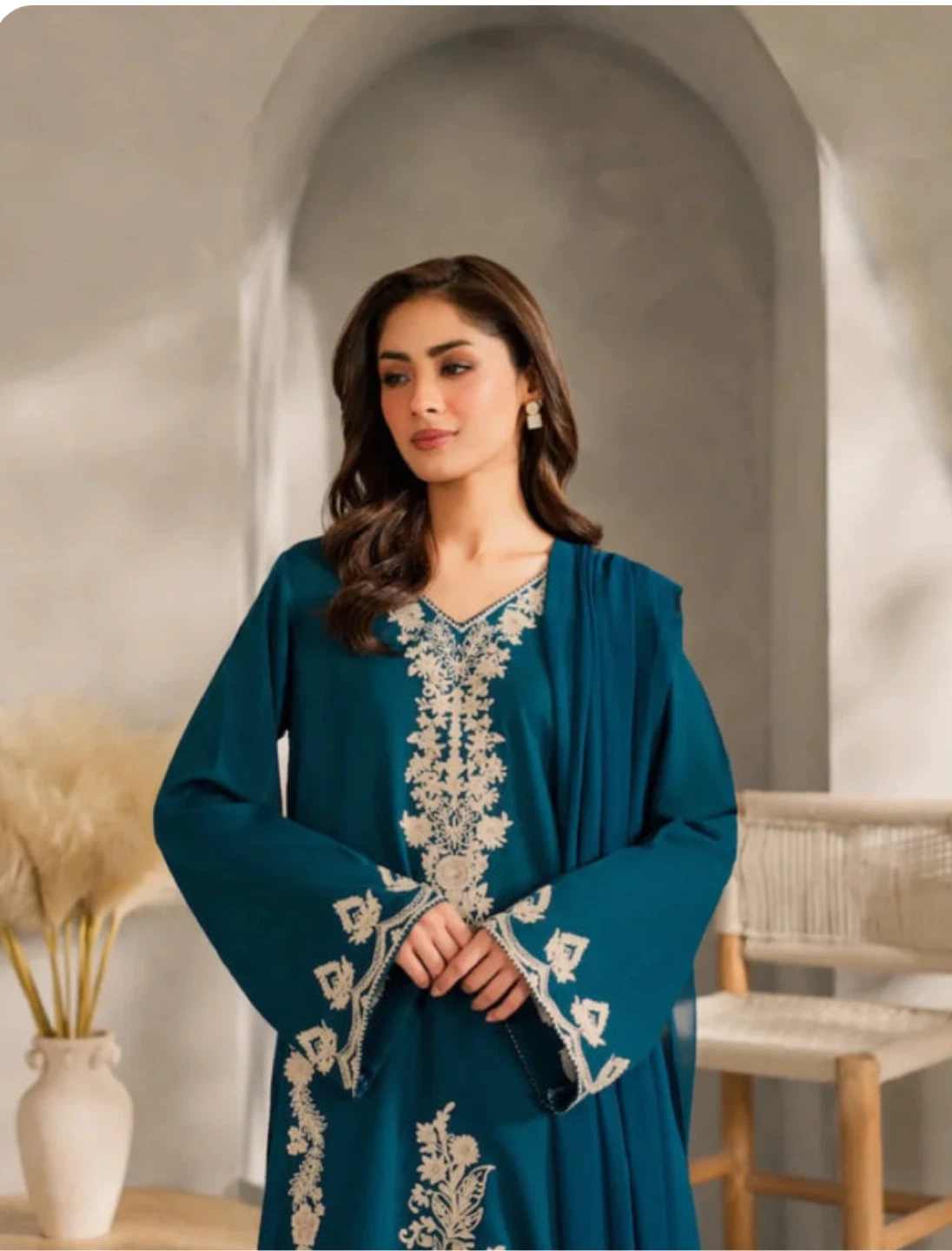 Teal Embroidered Three-Piece Outfit