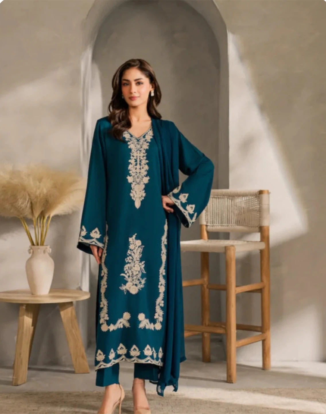 Teal Embroidered Three-Piece Outfit - photo 2