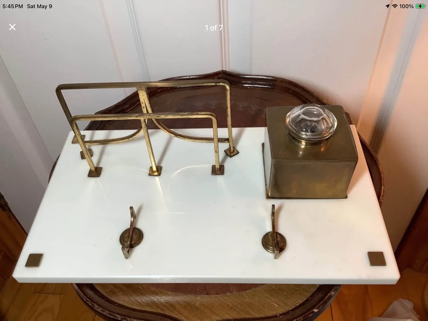 Vt Brass/Glass Inkwell Letter/Pen Holder Marble Stand 🐞