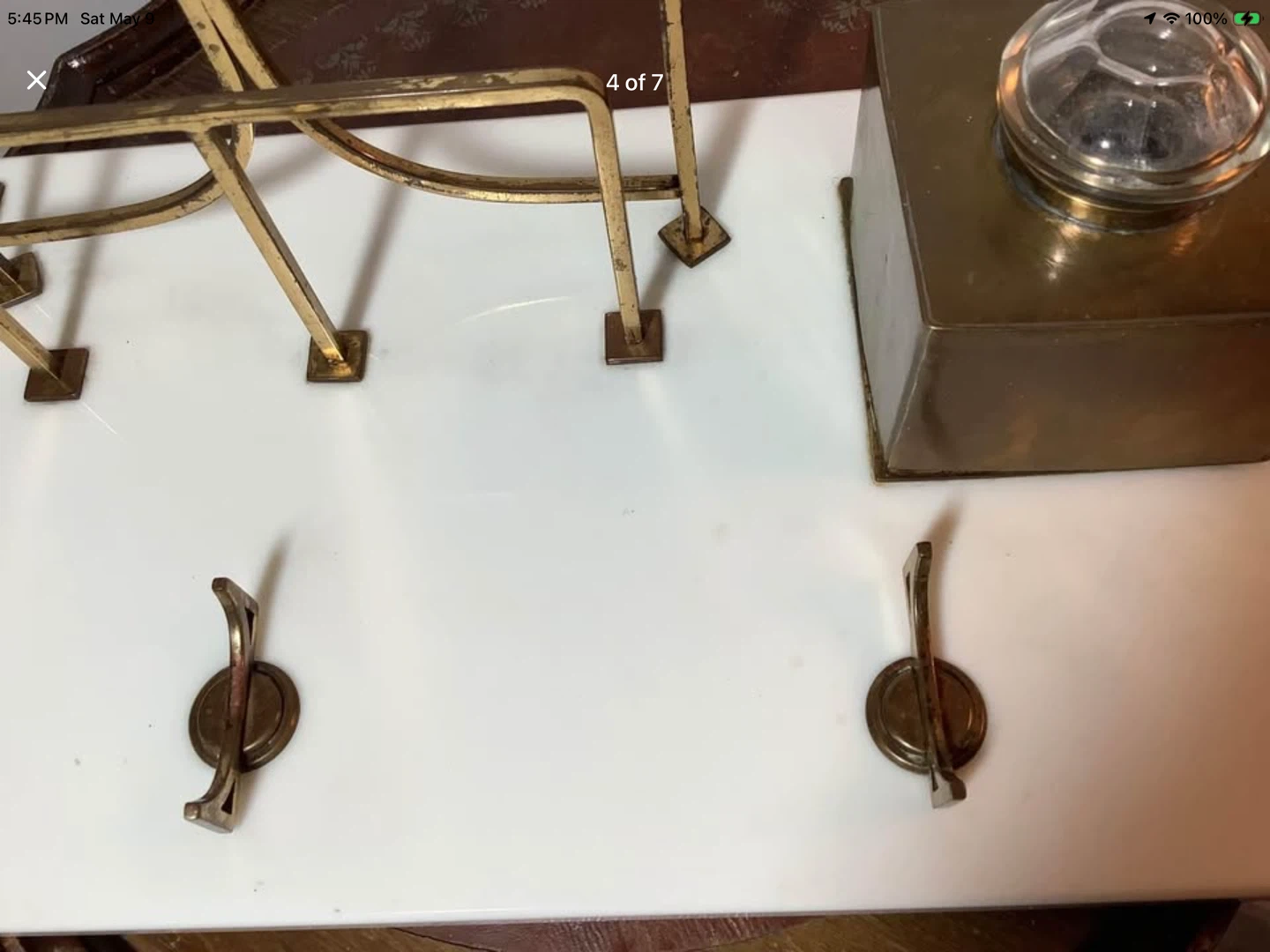 Vt Brass/Glass Inkwell Letter/Pen Holder Marble Stand 🐞 - photo 4