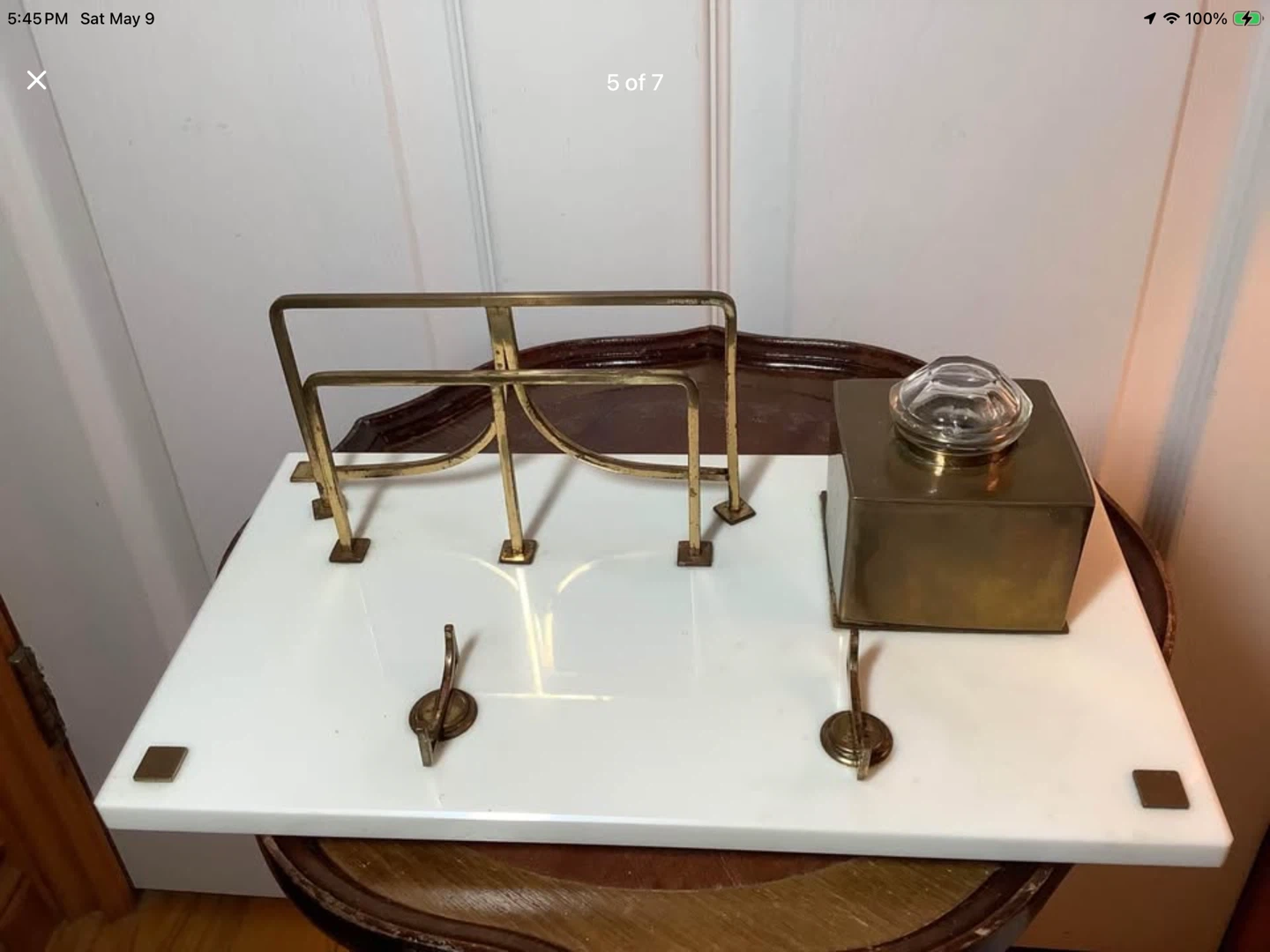 Vt Brass/Glass Inkwell Letter/Pen Holder Marble Stand 🐞 - photo 5