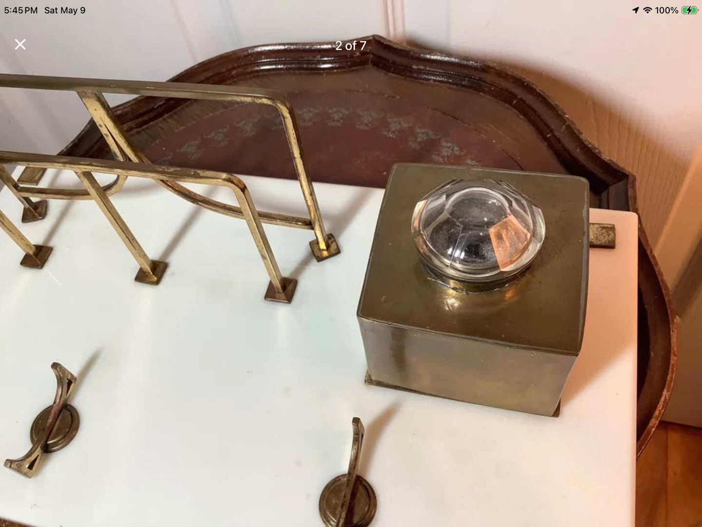Vt Brass/Glass Inkwell Letter/Pen Holder Marble Stand 🐞 - photo 2