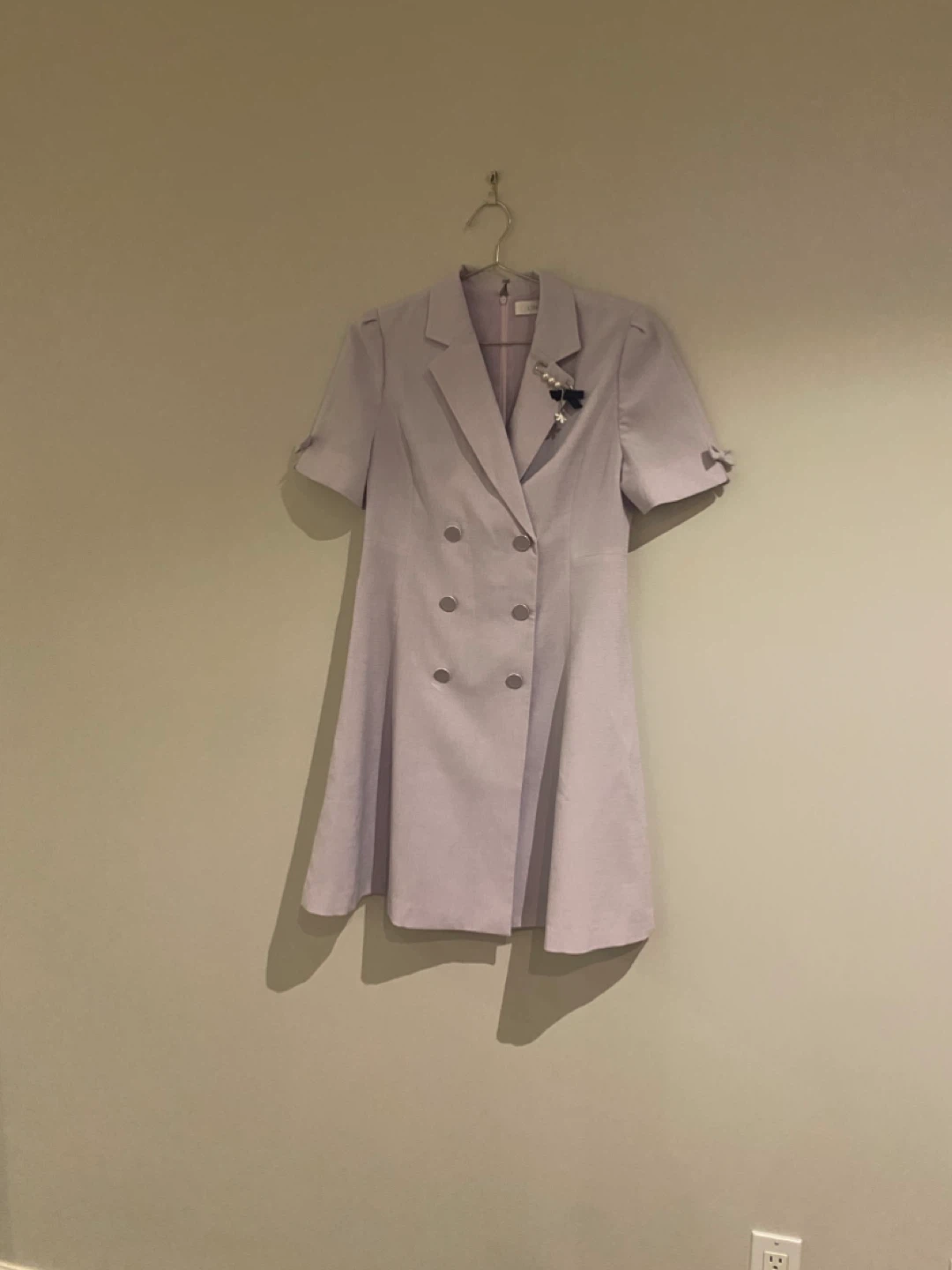Lilac Double-Breasted Blazer Dress with Brooch