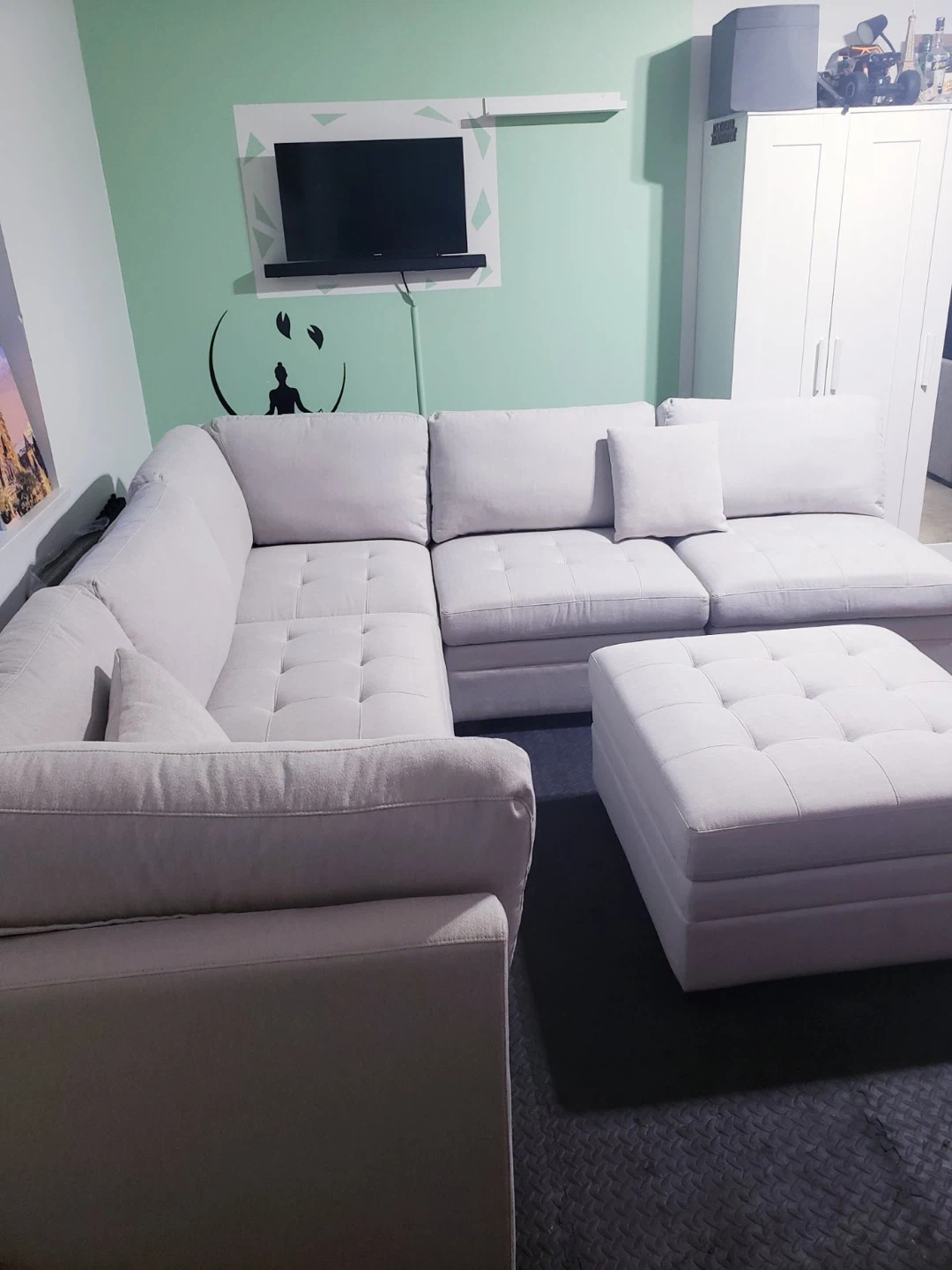 Light Grey Sectional Sofa with Storage Ottoman - photo 2