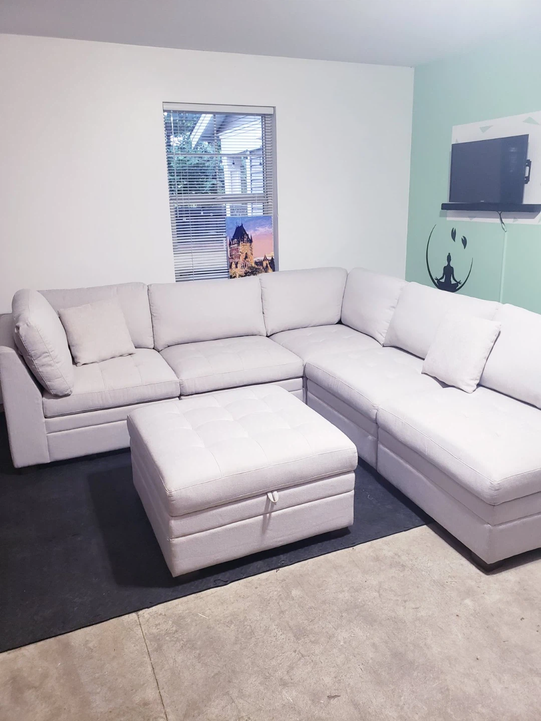 Light Grey Sectional Sofa with Storage Ottoman