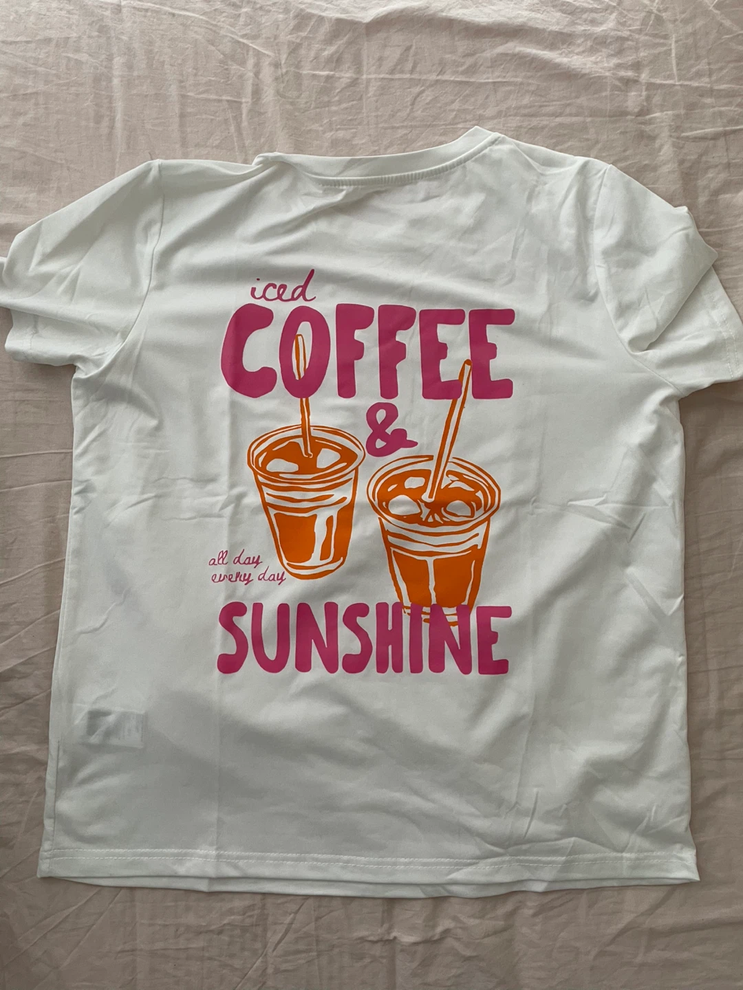 White T-Shirt with Iced Coffee & Sunshine Graphic - photo 2
