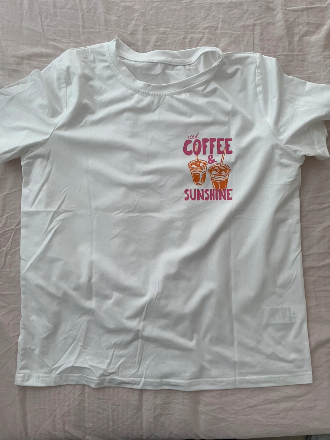 White T-Shirt with Iced Coffee & Sunshine Graphic - photo 3