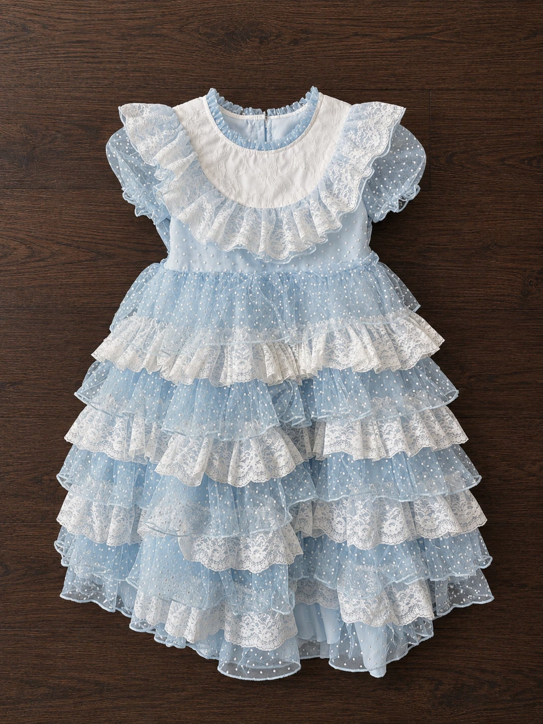 Blue Polka Dot Ruffle Tulle Dress