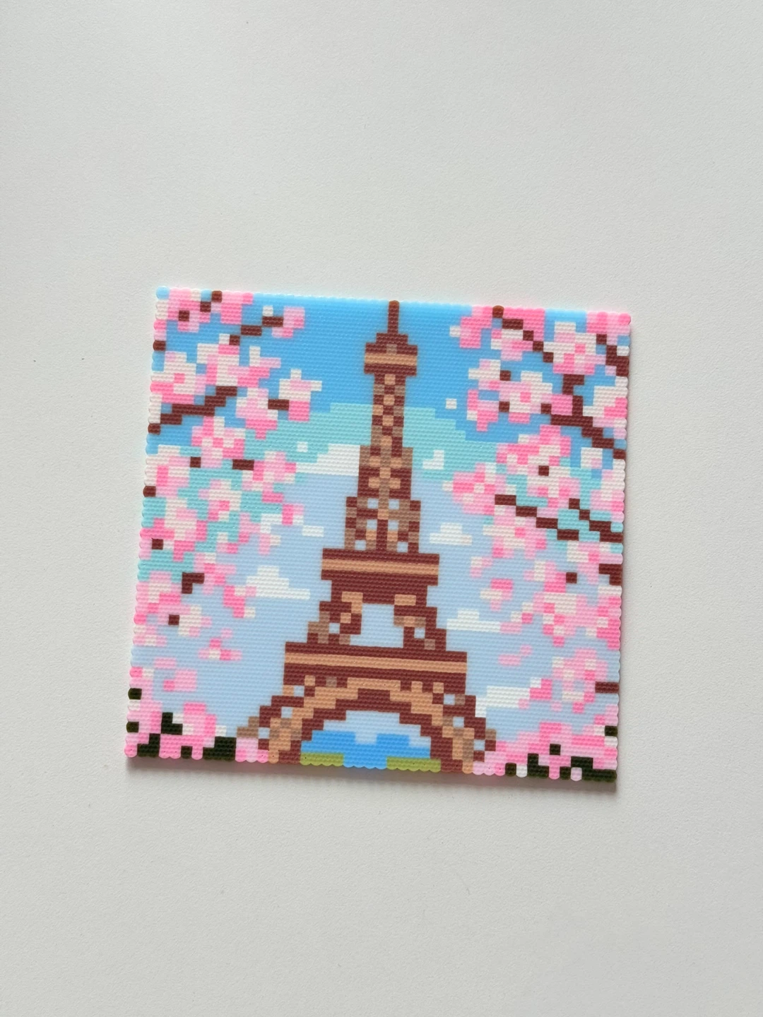 Perler Bead Eiffel Tower and Cherry Blossoms Art