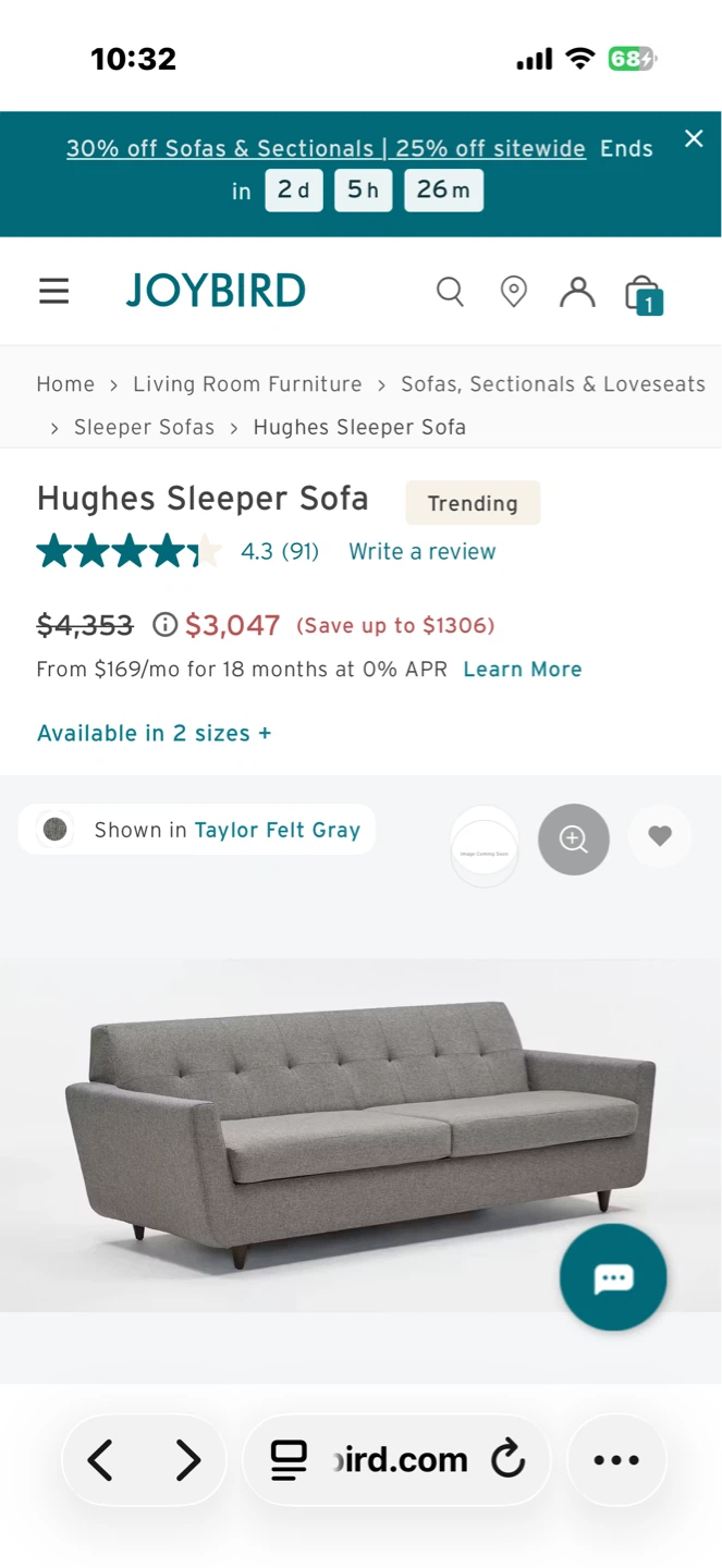 Joybird Hughes Sleeper Sofa - photo 3