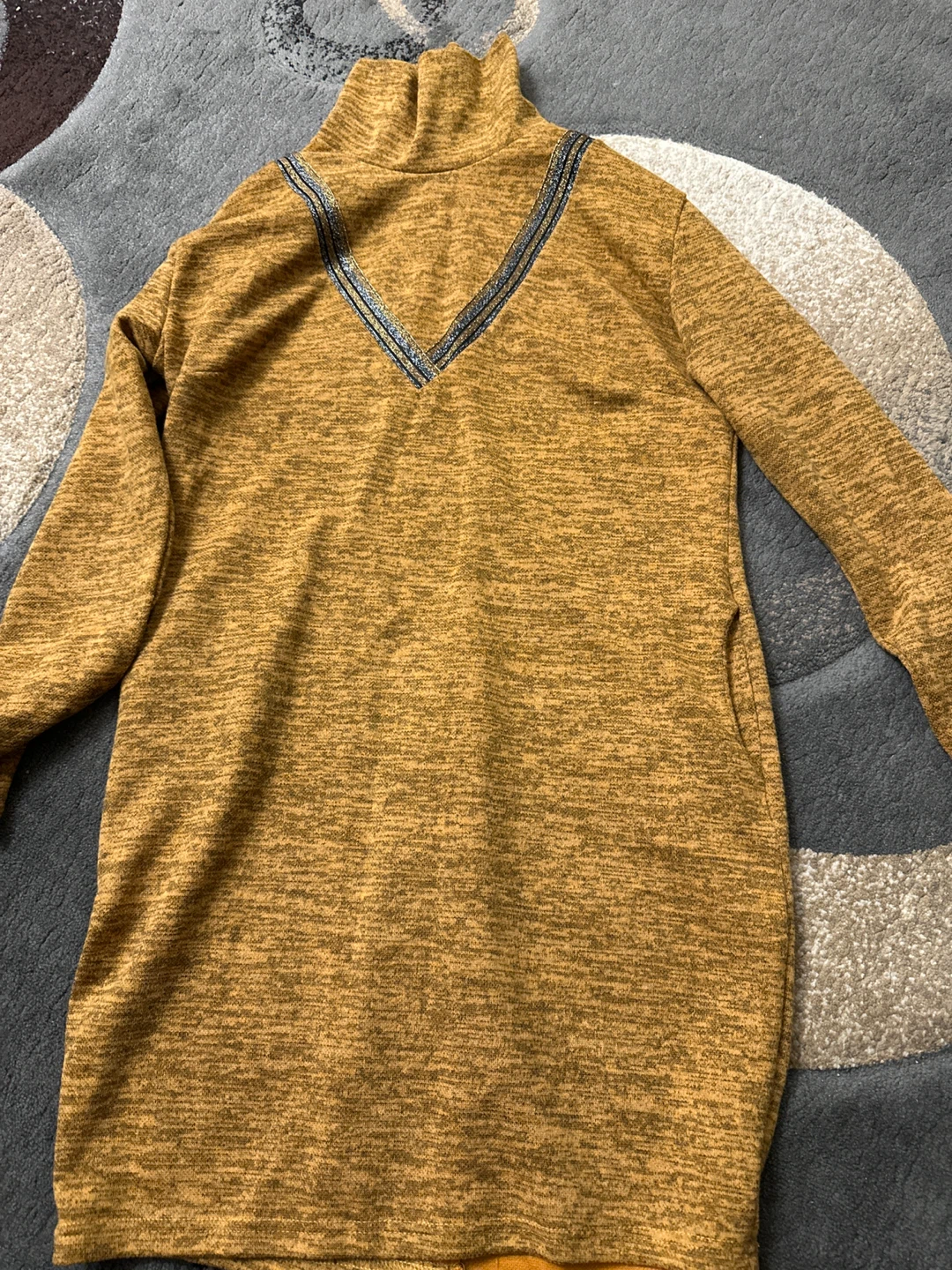 Yellow Turtleneck Dress with V-Neck Detail