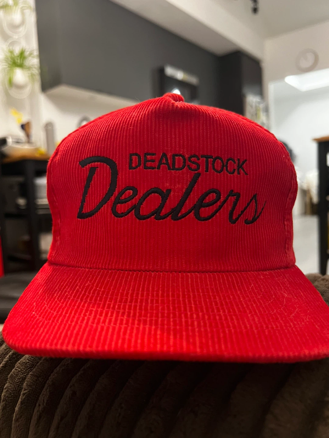 Red Corduroy "Deadstock Dealers" Snapback Hat