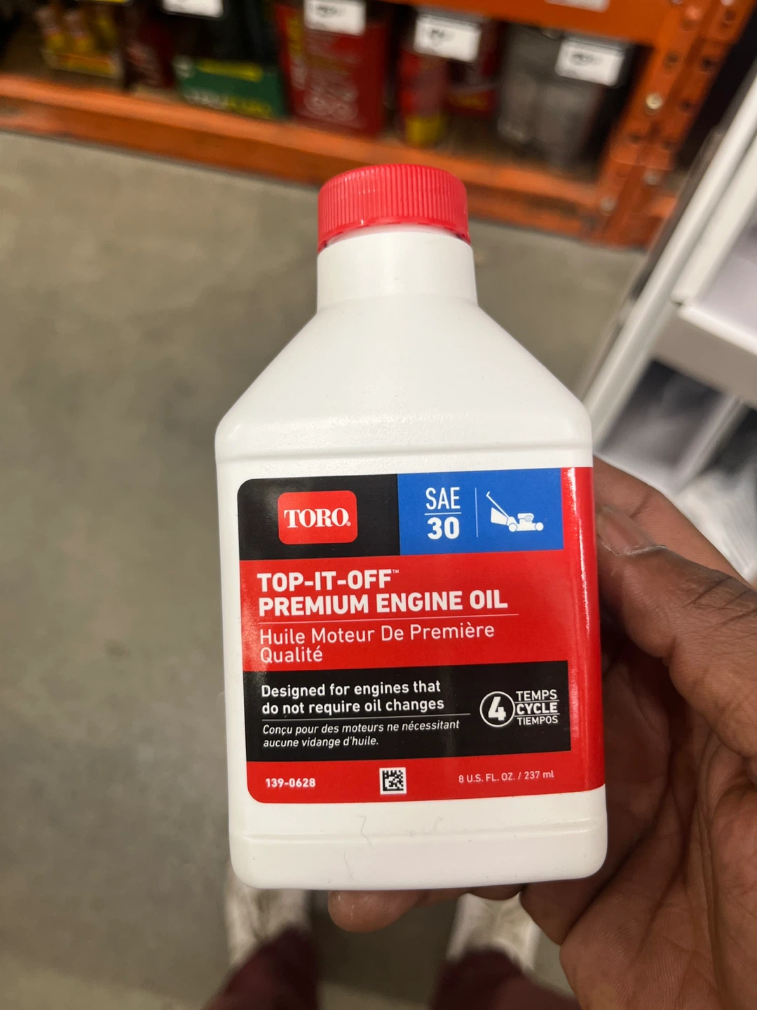 Half used Toro SAE 30 Premium Engine Oil